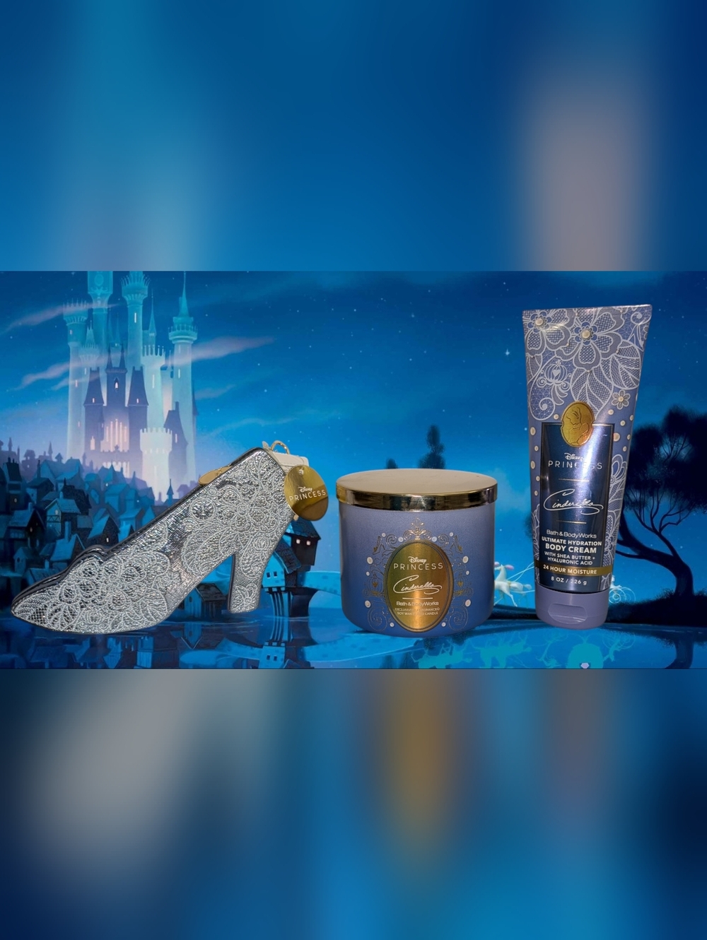 Disney Cinderella Set Bath And Body Works Candle, Body Cream, And Zip Clutch